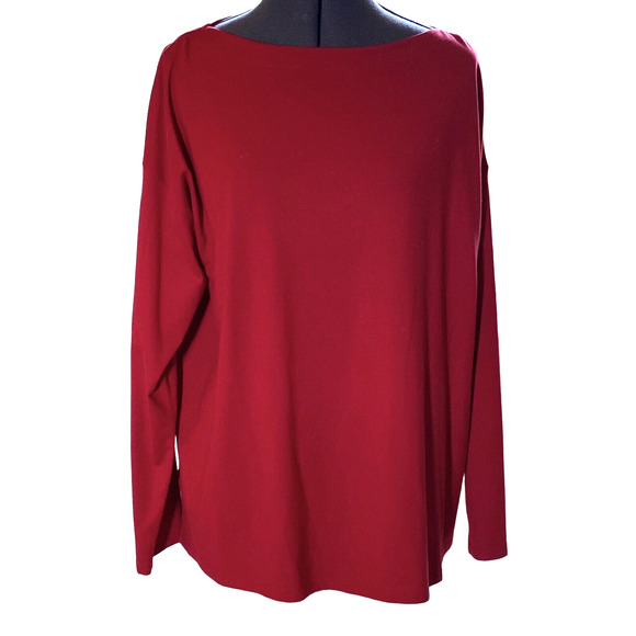 Minimalist J. Jill Red Womens L Soft Supima Coastal Boat Neck Popover Top - Picture 1 of 6